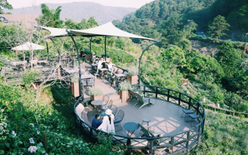 cac-vuon-hoa-dep-o-da-lat Đây là một quán cà phê có tích hợp vườn hoa cho du khách đến đây ngắm cảnh