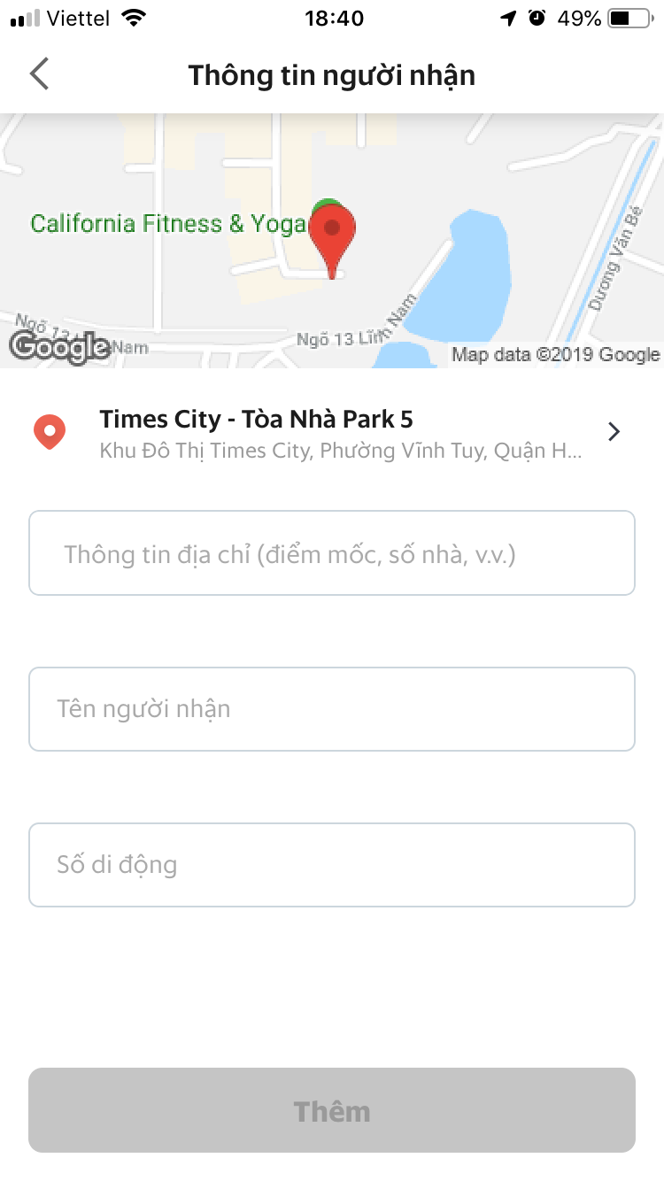 Nhập chính xác thông tin và địa điểm người nhận