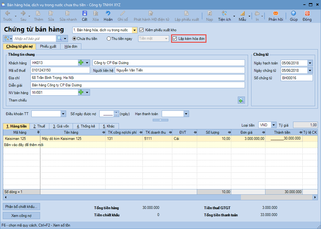 Lập hóa đơn cùng chứng từ bán hàng
