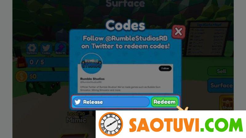 Code Mining Simulator 2 mới nhất dành riêng cho bạn 08/2023 Nhập mã code và nhấn nút Redeem