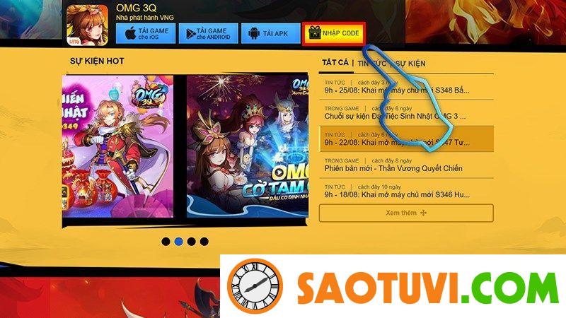 Hướng dẫn nhập và nhận mã code OMG 3Q mới nhất 2024 Bước 1