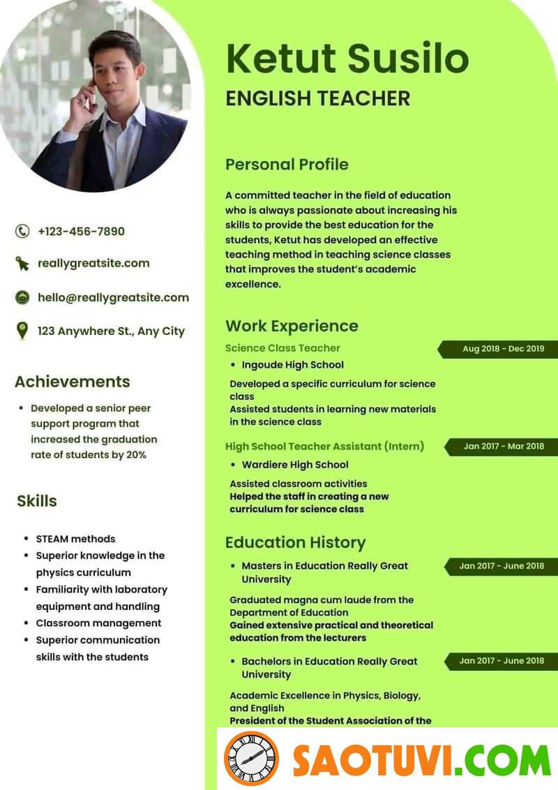 10+ Mẫu CV English Teacher chuyên nghiệp, thu hút nhà tuyển dụng Mẫu CV English Teacher cho người có kinh nghiệm giảng dạy nhiều năm