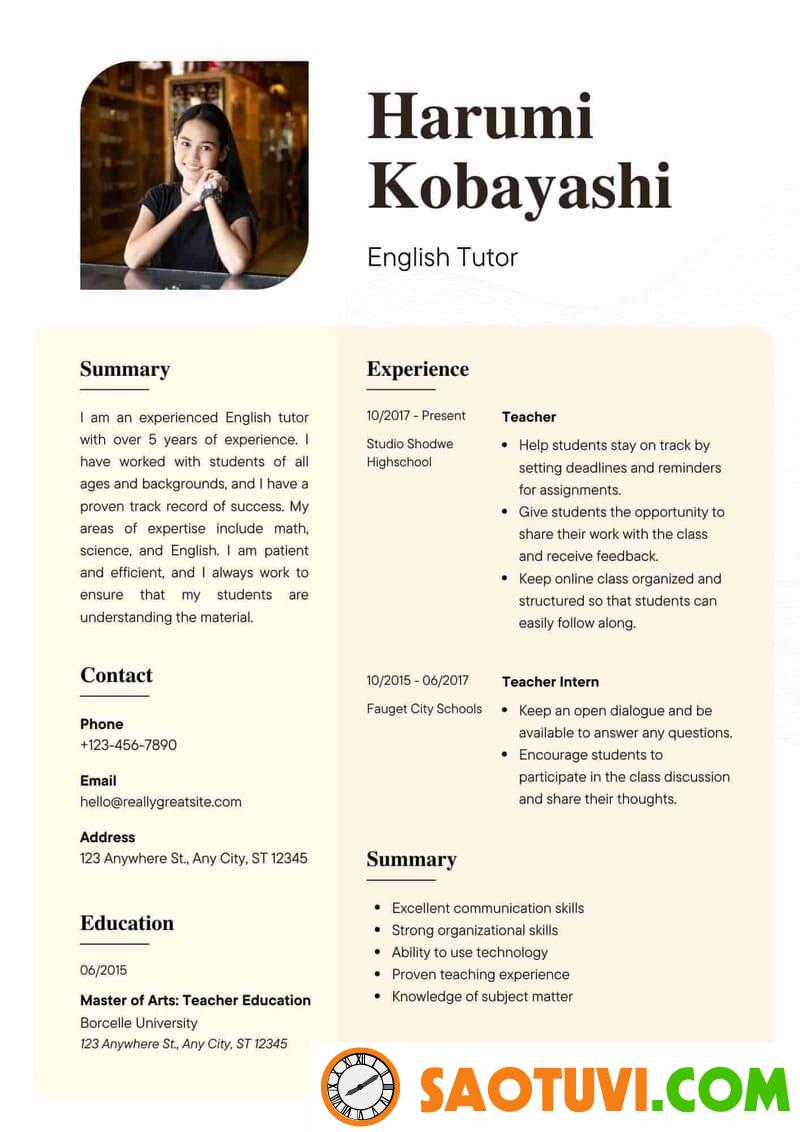 10+ Mẫu CV English Teacher chuyên nghiệp, thu hút nhà tuyển dụng Mẫu CV English Teacher cho gia sư dạy kèm