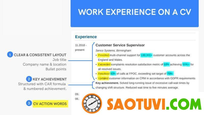 10+ Mẫu CV English Teacher chuyên nghiệp, thu hút nhà tuyển dụng Bố cục và cách viết CV English Teacher - Work Experience