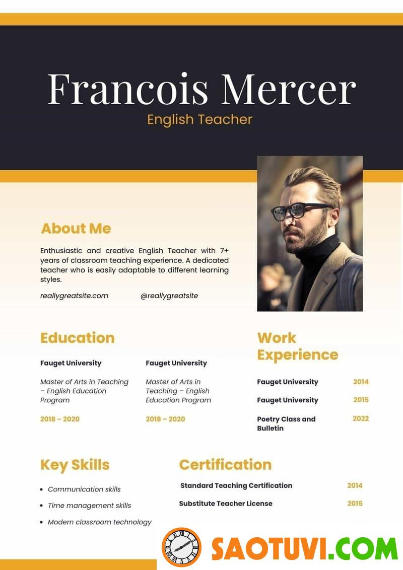10+ Mẫu CV English Teacher chuyên nghiệp, thu hút nhà tuyển dụng Mẫu CV English Teacher cho người có kinh nghiệm giảng dạy nhiều năm