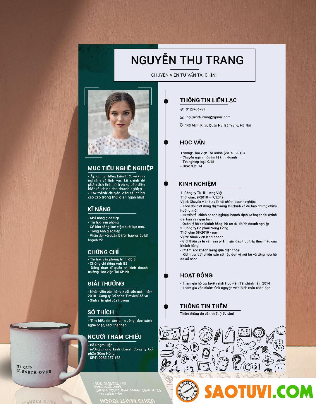 Mẫu CV chuyên viên tư vấn tài chính - Nguồn: Internet