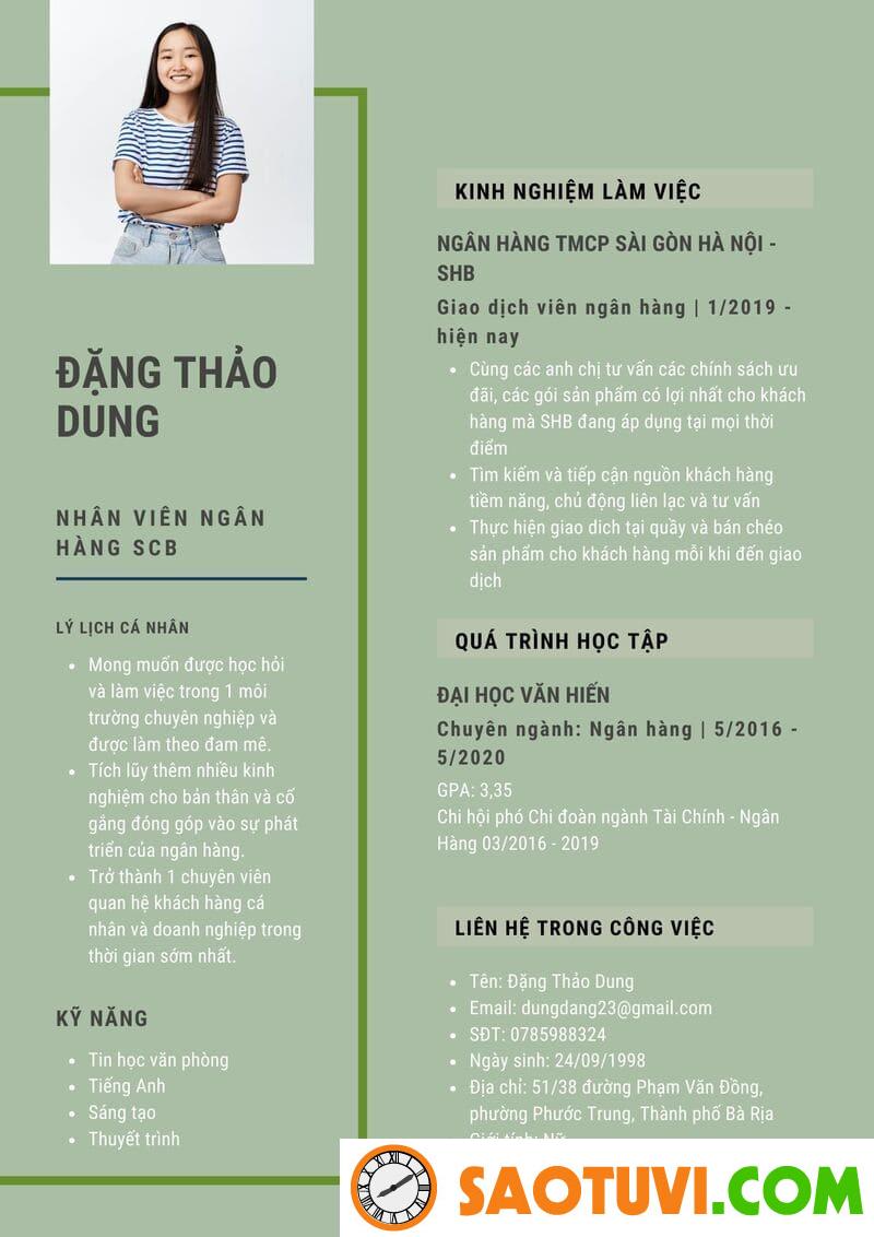 Mẫu CV ngân hàng SCB
