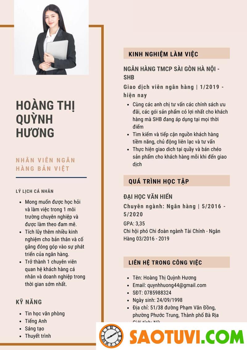 Mẫu CV ngân hàng Bản Việt