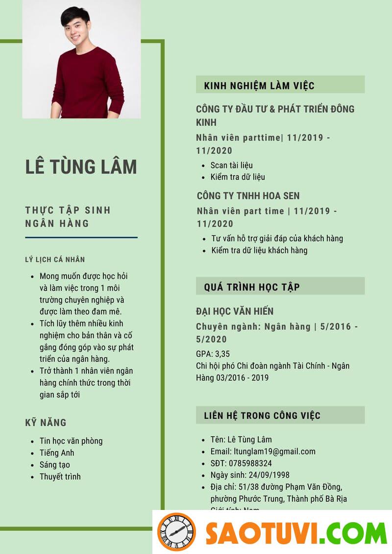 Mẫu CV thực tập sinh ngân hàng