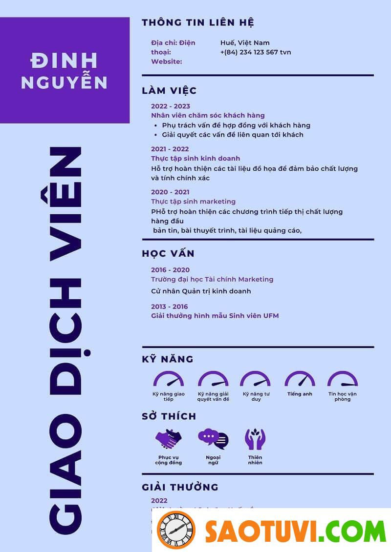 Mẫu CV giao dịch viên ngân hàng