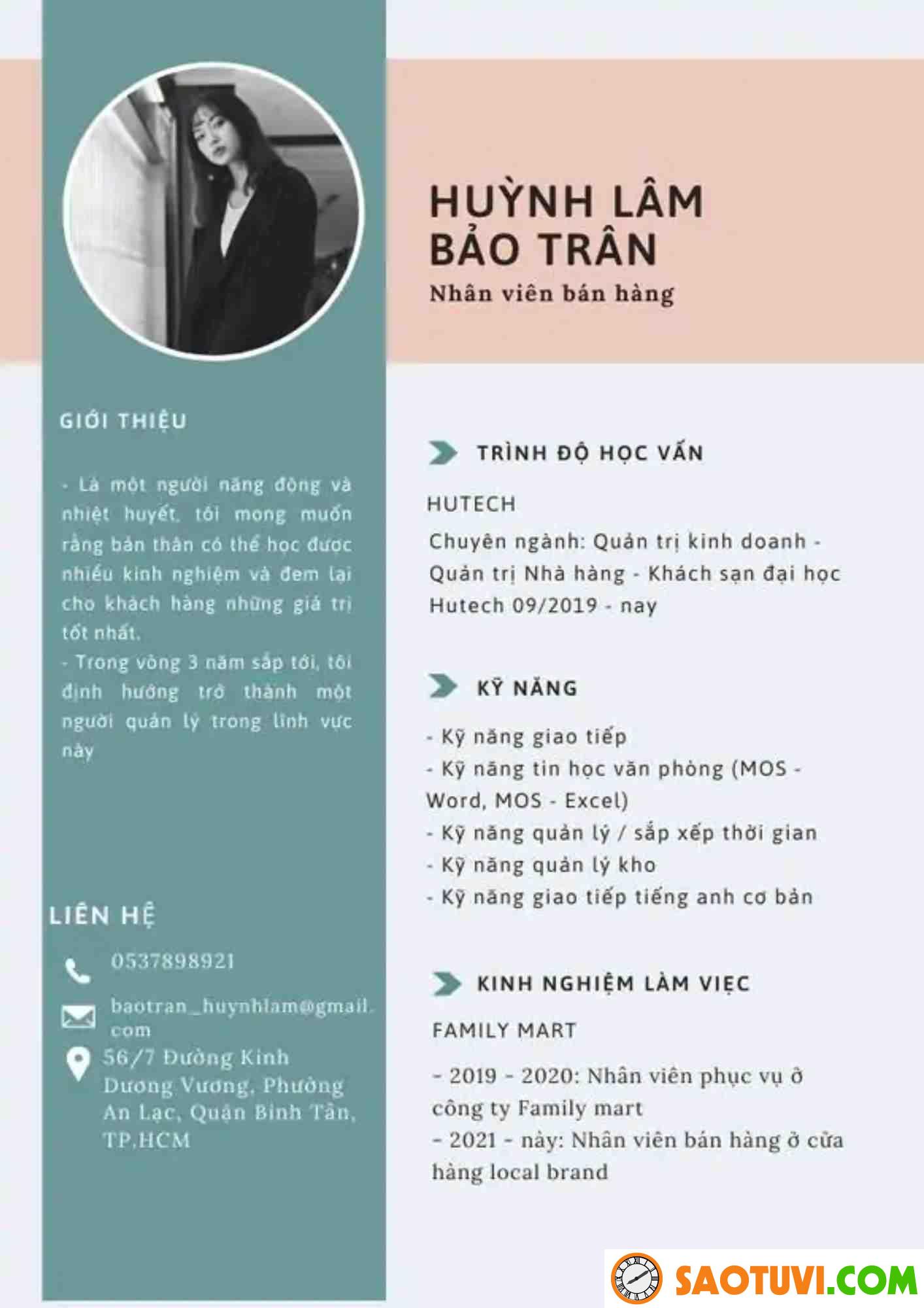 Top 25 mẫu CV part time cho sinh viên đẹp, đúng chuẩn CV Nhân viên bán hàng part time (Sưu tầm)