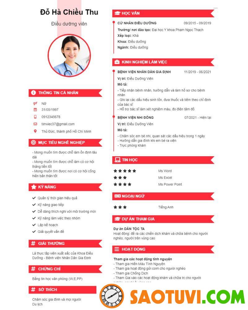 Top 10 mẫu CV xin việc điều dưỡng được lòng nhà tuyển dụng Mẫu CV xin việc điều dưỡng ấn tượng 2