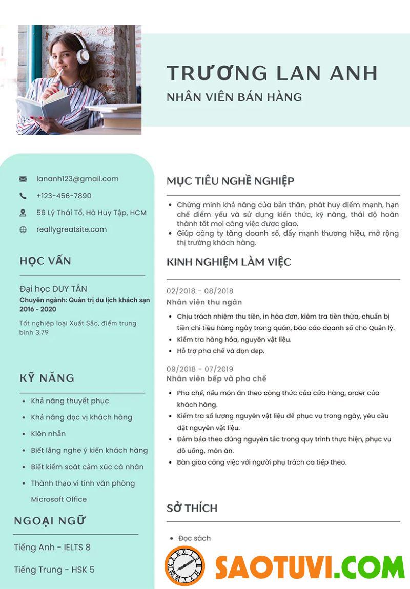 Top 15 mẫu CV xin việc sale đẹp mắt và chuyên nghiệp Mẫu CV xin việc sale 8 (Ảnh: Sưu tầm)