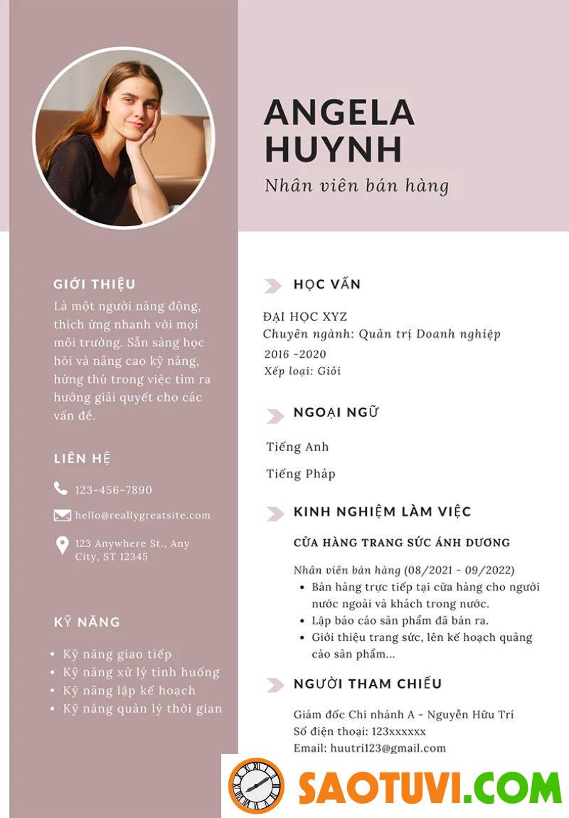 Top 15 mẫu CV xin việc sale đẹp mắt và chuyên nghiệp Mẫu CV xin việc sale 10 (Ảnh: Sưu tầm)