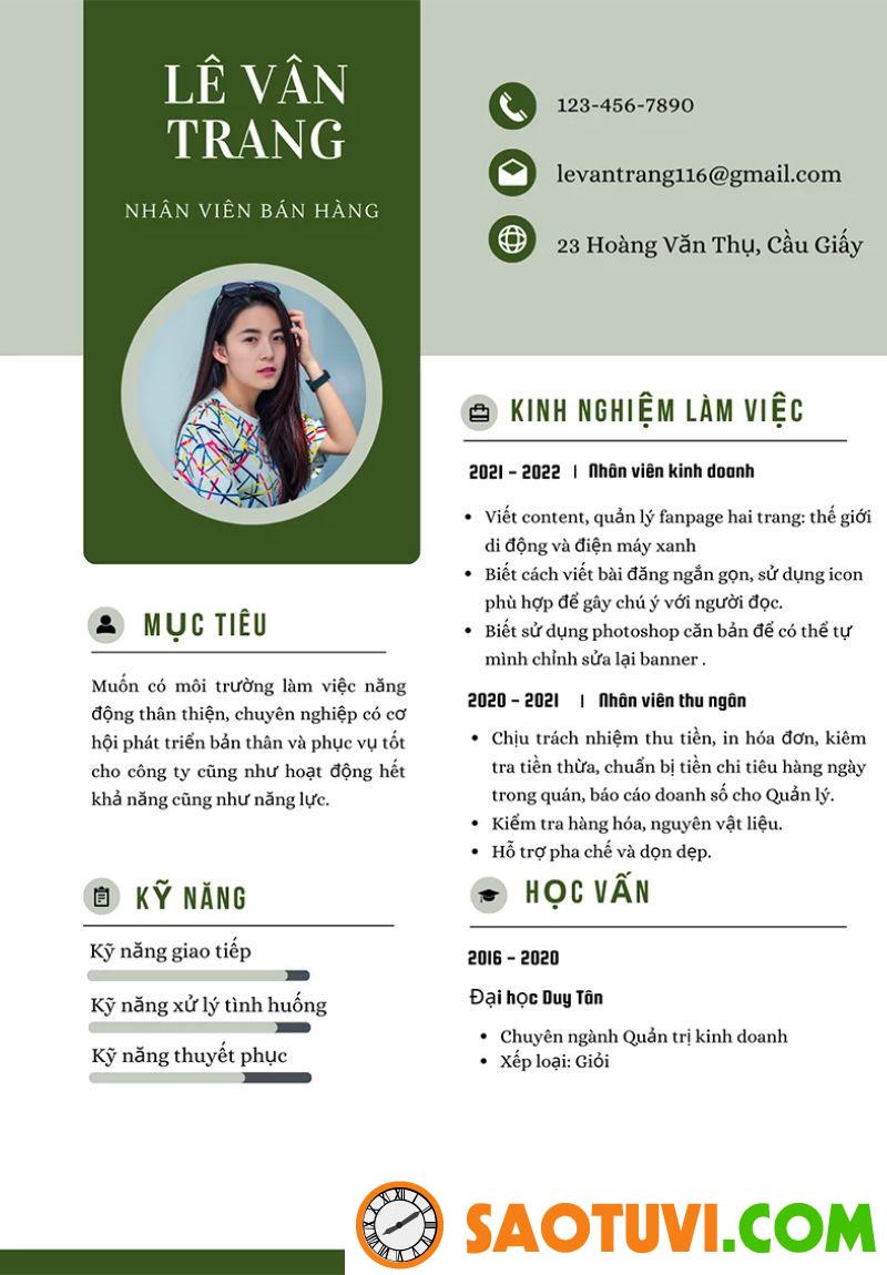 Top 15 mẫu CV xin việc sale đẹp mắt và chuyên nghiệp Mẫu CV xin việc sale 7 (Ảnh: Sưu tầm)