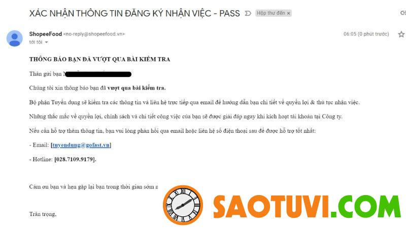 Nếu vượt qua bài Test bạn sẽ nhận được Mail yêu cầu nhận việc