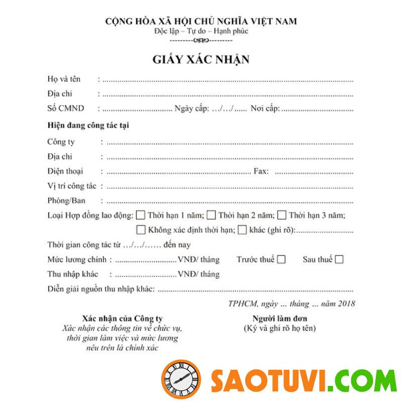Mẫu Giấy Xác Nhận Lương Đầy Đủ, Mới Nhất Năm 2024 Mẫu số 1 của giấy xác nhận thu nhập
