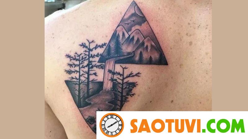 100+ hình xăm tam giác độc lạ cho người yêu thích sự bí ẩn Cảnh quan núi rừng đươc tái hiện trong một chiếc hình xăm