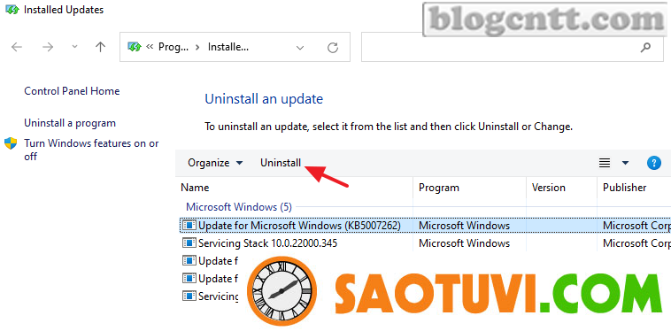 uninstall Windows Updates