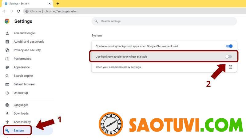 Nguyên nhân màn hình laptop bị xanh lá cây | Cách khắc phục Tắt “Use hardware acceleration when available”.