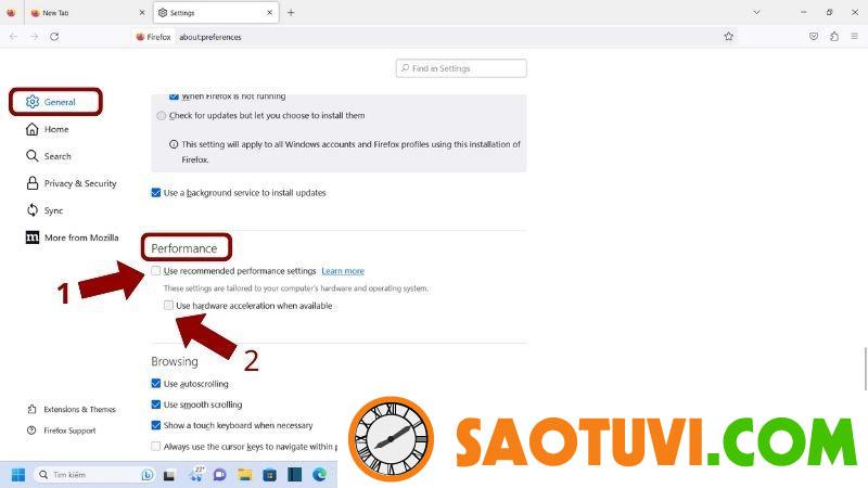 Nguyên nhân màn hình laptop bị xanh lá cây | Cách khắc phục Tắt tăng tốc phần cứng trình duyệt web trên Firefox.