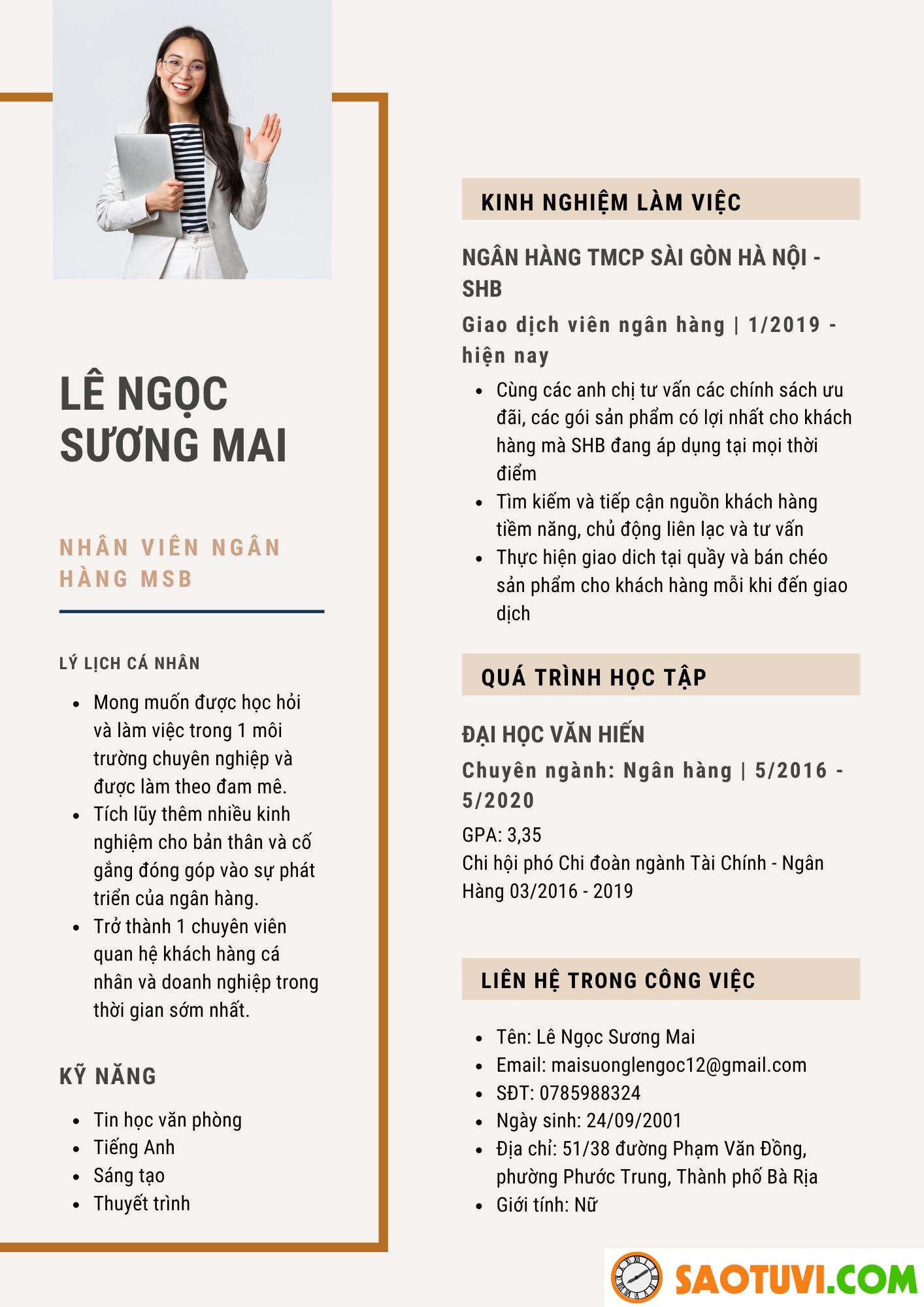 mẫu cv ngân hàng msb