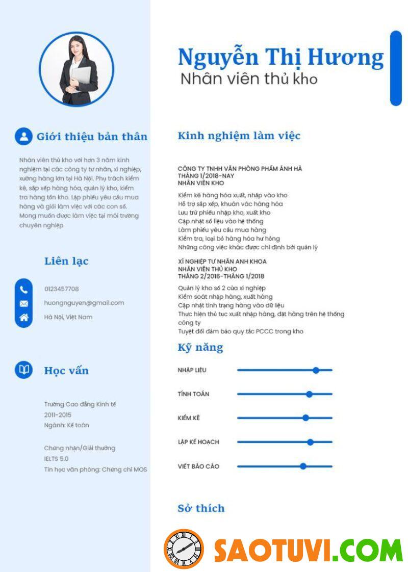 Mẫu CV xin việc kho số 2 Mẫu CV xin việc kho số 2
