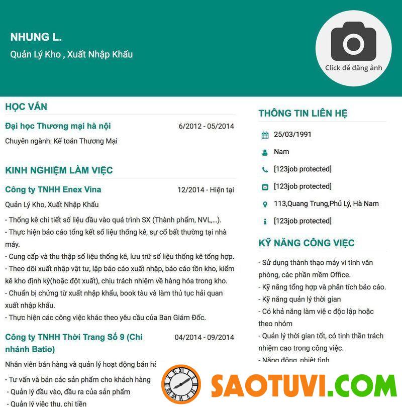 Mẫu CV xin việc kho số 3 Mẫu CV xin việc kho số 3