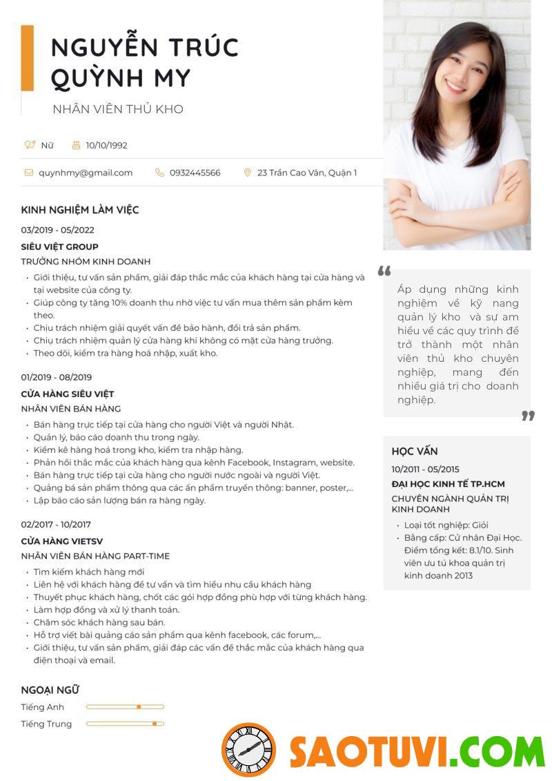 Mẫu CV xin việc kho số 5 Mẫu CV xin việc kho số 5