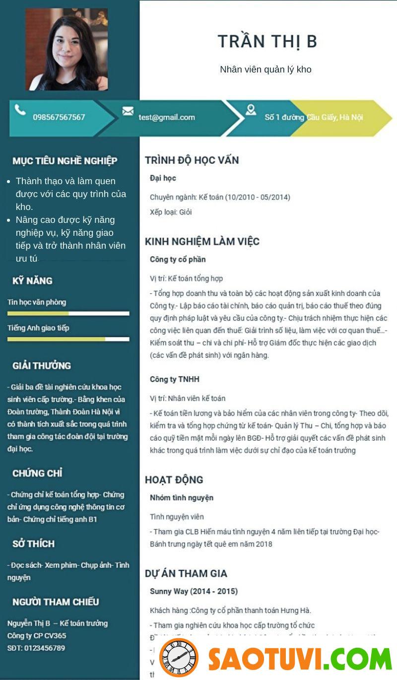 Mẫu CV xin việc kho ấn tượng dễ thu hút nhà tuyển dụng Mẫu CV xin việc kho số 7