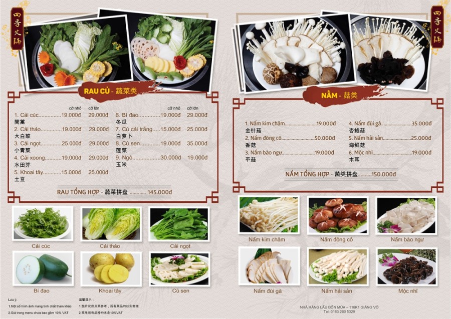 menu-nha-hang-hop-ly Nên để menu nhà hàng phù hợp với chất lượng món ăn