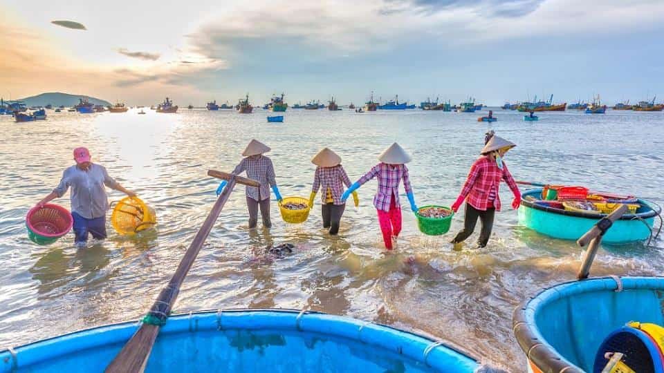 mui-ne-4-min Cảnh thuyền thúng tấp nập của làng chài ngoài biển