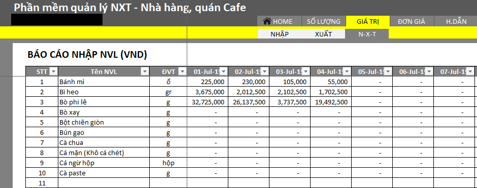 quản lý quán ăn nhà hàng bằng excel