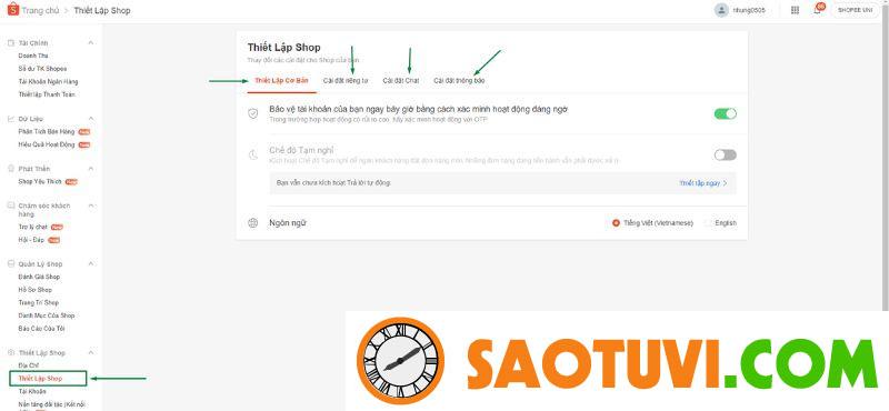Quy trình bán hàng trên Shopee chuẩn chỉnh, cụ thể từ A - Z Cài đặt trong phần Thiết lập shop
