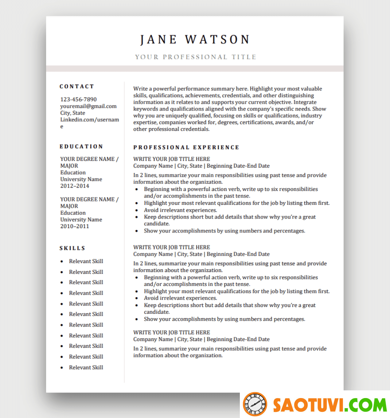 Resume Template Education