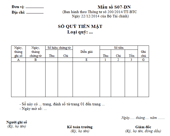 sổ quỹ tiền mặt