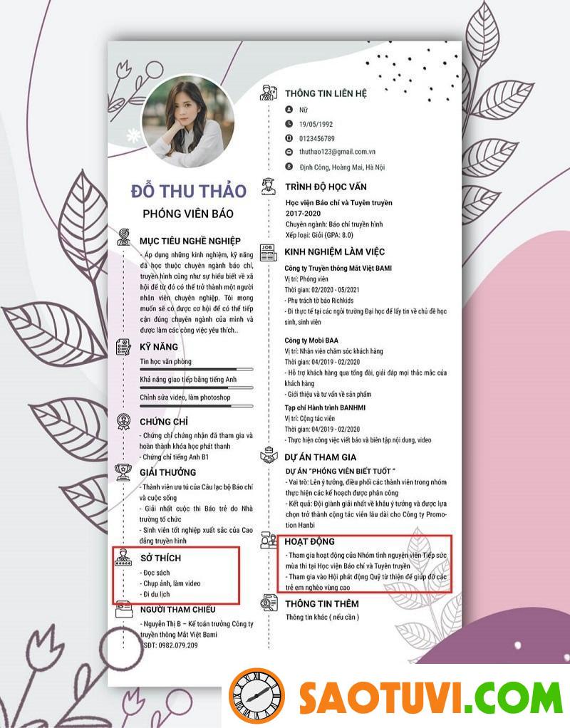 Sở thích trong CV