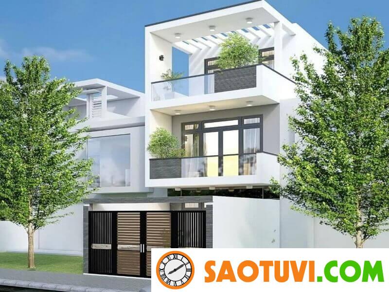 sơn mặt tiền nhà màu xanh ghi