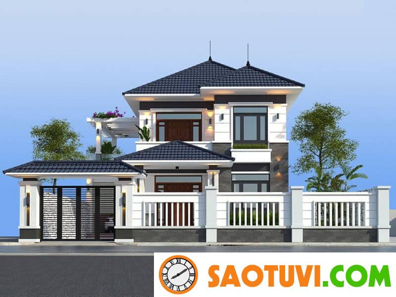 sơn mặt tiền nhà màu xanh ghi