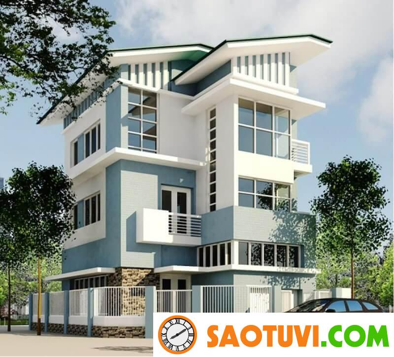 sơn mặt tiền nhà màu xanh ghi