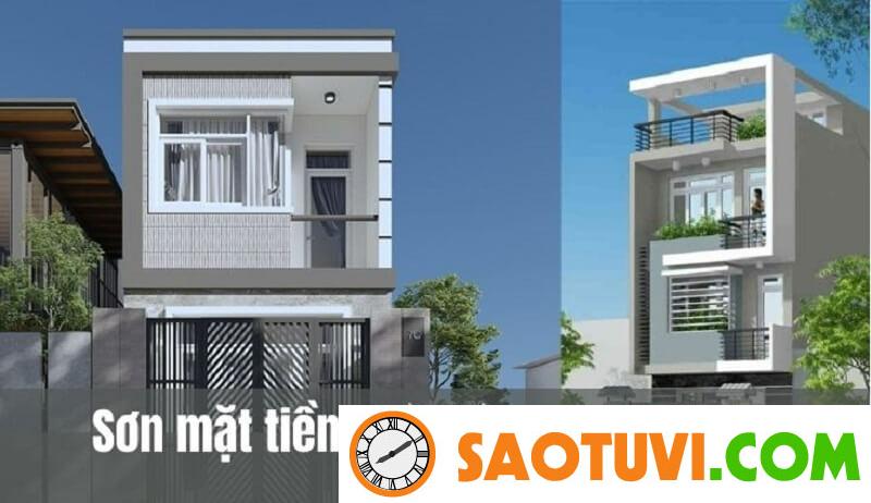 sơn mặt tiền nhà màu xanh ghi