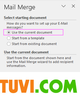 starting-document Select the starting document for mail merge.