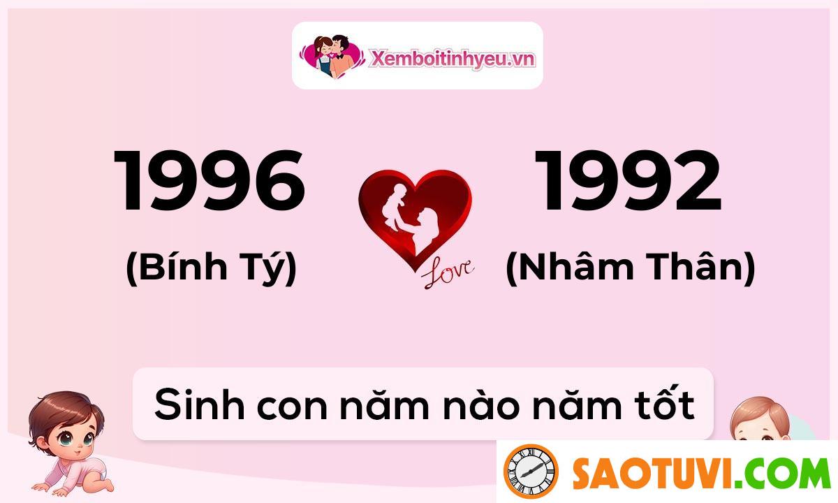 Chồng Bính Tý 1996 vợ Tân Mùi 1991 sinh con năm nào tốt?