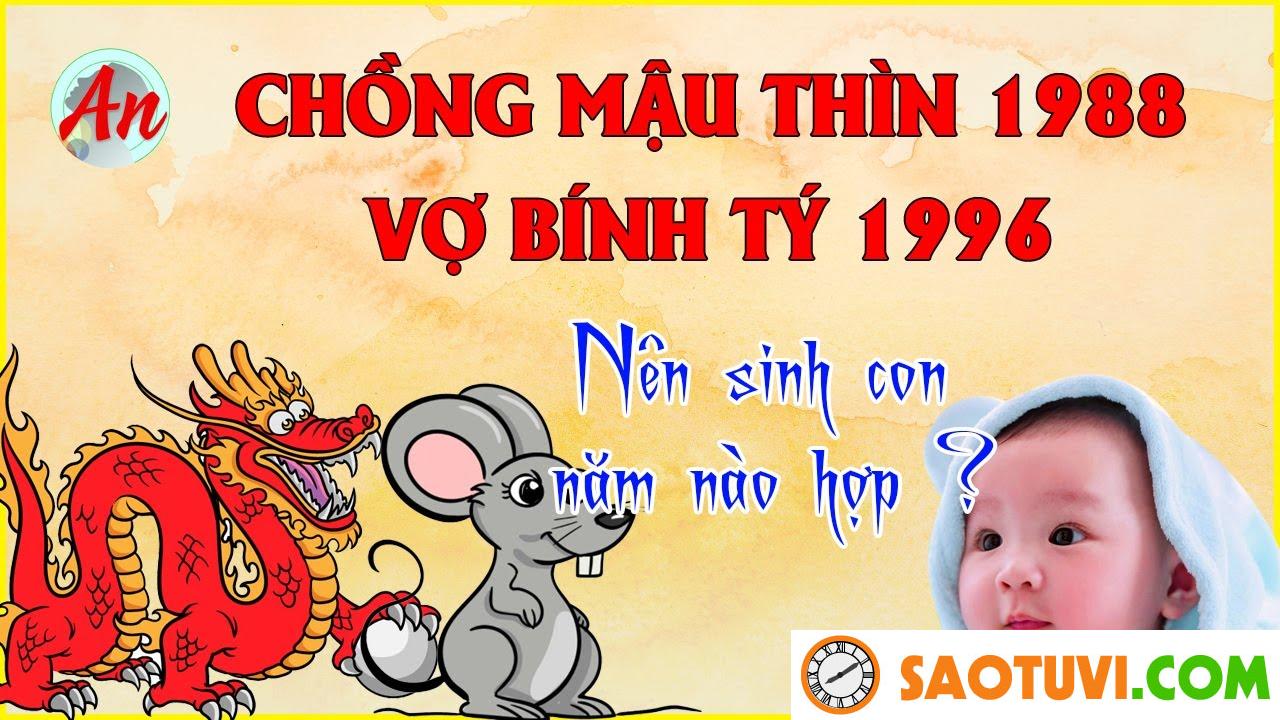 Chồng Mậu Thìn 1988 vợ Bính Tý 1996 sinh con năm nào tốt?