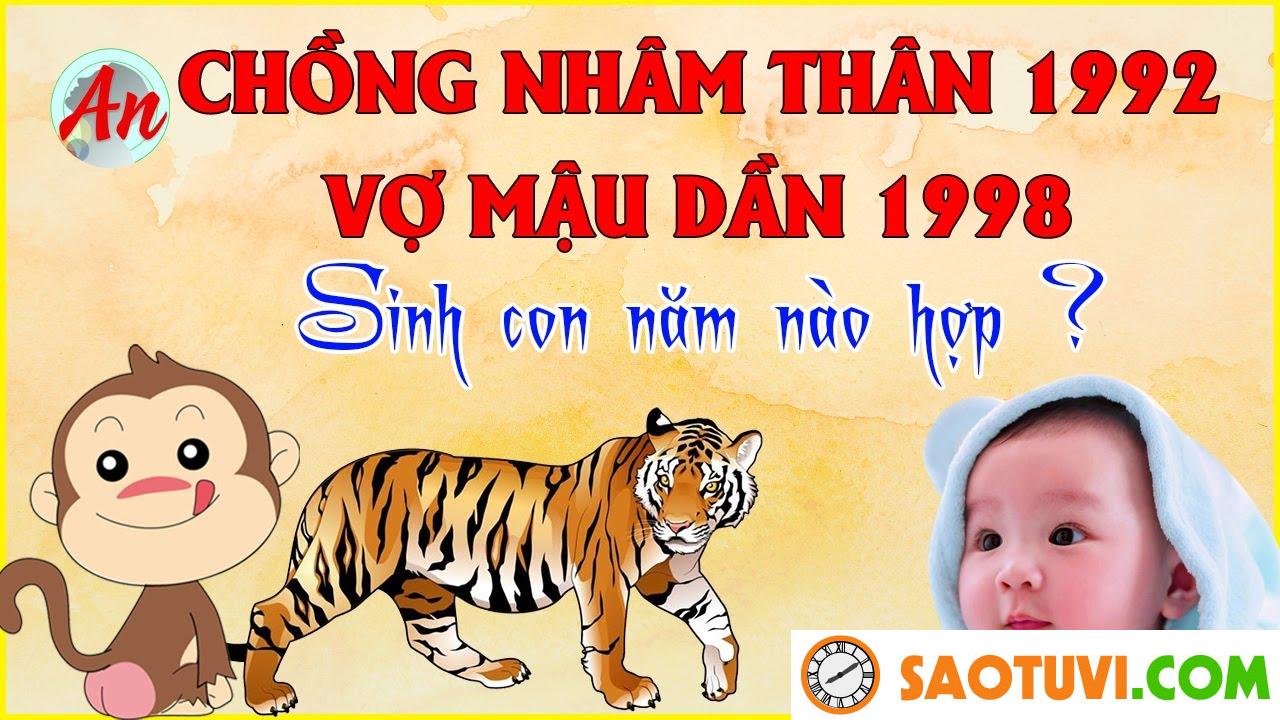 Chồng Nhâm Thân 1992 vợ Mậu Dần 1998 sinh con năm nào tốt?