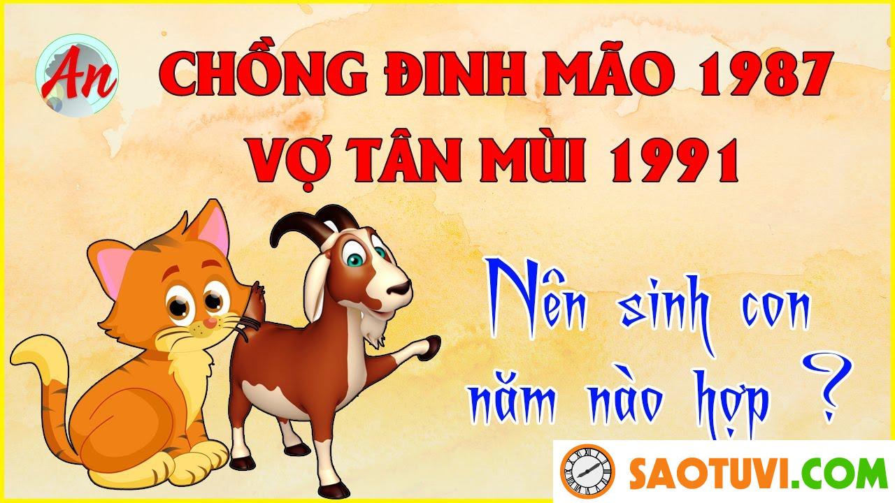 Chồng Tân Mùi 1991 vợ Đinh Mão 1987 sinh con năm nào tốt?