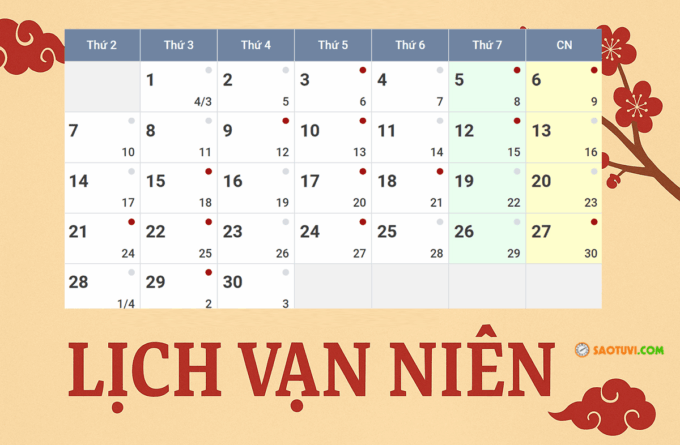 Lịch vạn niên 2030, xem lịch âm dương năm 2030 Lịch vạn niên 2030, xem lịch âm dương năm 2030